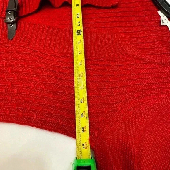 Max Studio Red Wool Alpaca Blend Cardigan Sweater Sz L Buckle Waist Stretch Knit - Picture 3 of 6